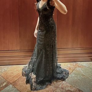 Black Shimmer J810 Sequin Mermaid Dress